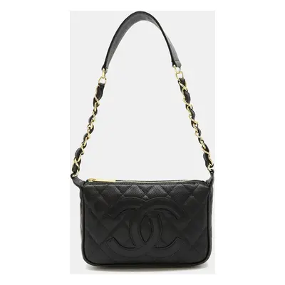 Chanel Caviar Skin Leather Black Matelasse Coco Mark Chain Shoulder Bag