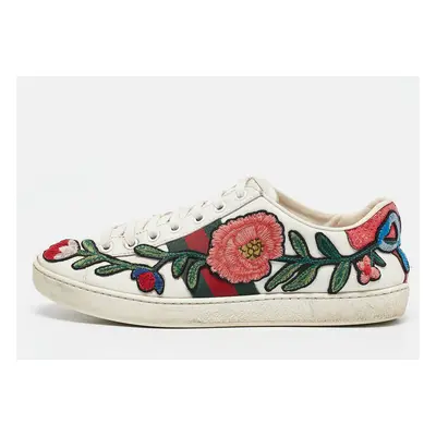 Gucci White Leather Floral Embroidered Ace Sneakers Size