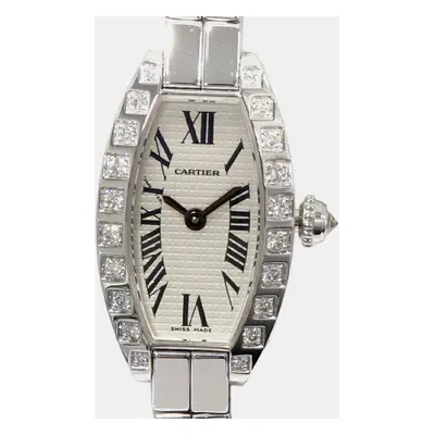 Cartier Silver 18k White Gold Diamond Mini Tonneau WJ2004W3 Quartz Women's Wristwatch mm