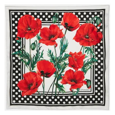 Dolce & Gabbana White Poppy Print Silk Square Scarf