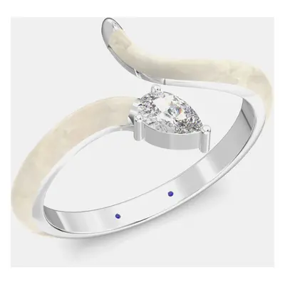 Pearl White Ceramic Pear Shaped Contemporary Bypass Sterling Silver Lab Grown Diamond Ring US