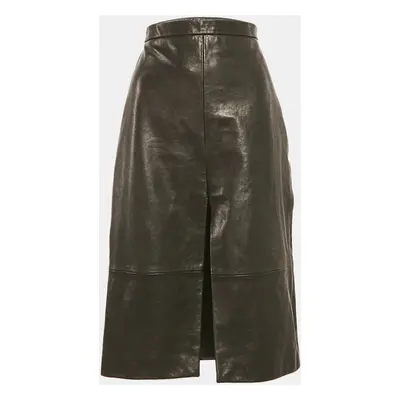 Khaite Black Leather Knee Length Skirt