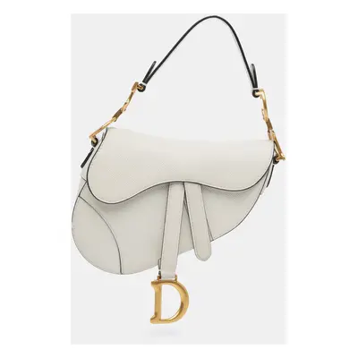 Dior White Mini Grained Calfskin Saddle Bag