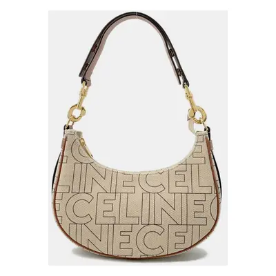 Celine Ivory/Tan Canvas Leather Ava Shoulder Bag