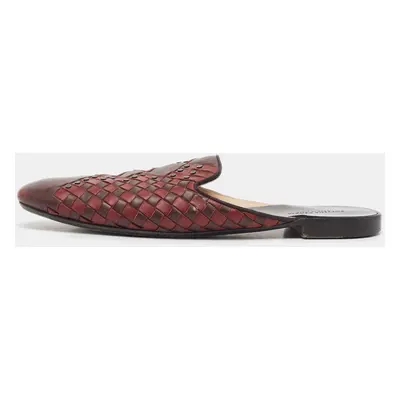 Bottega Veneta Burgundy Intrecciato Leather Fiandra Flat Mules Size 40.5