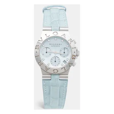 Bvlgari Blue Mother Of Pearl Diamond Stainless Steel Alligator Leather Diagono CH AUTO Women's W