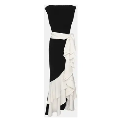 CH Carolina Herrera Black/White Crepe Ruffle Detail Sleeveless Maxi Dress