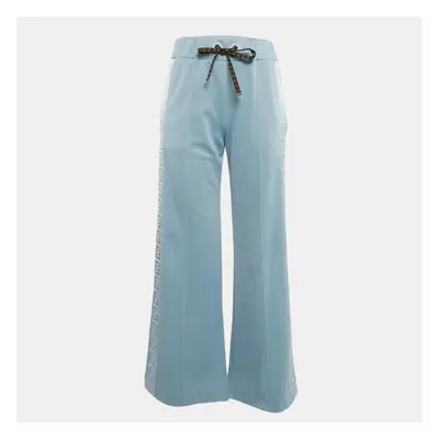 Fendi Light Blue Logo Side Stripe Jersey Wide Leg Track Pants