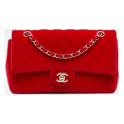 Chanel Red Medium Classic Velvet Double Flap Bag