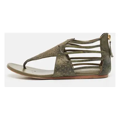 Alexander McQueen Green Leather Flat Sandals Size