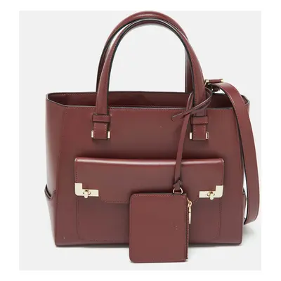 Lancel Burgundy Leather Front Pocket Tote