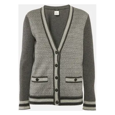 Chanel Grey Lurex Knit Button Front Cardigan