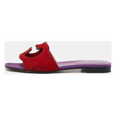 Gucci Purple/Red Suede Interlocking G Flat Sandals Size 36.5