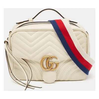 Gucci Off White Matelasse Leather Small Sylvie Top Handle Bag