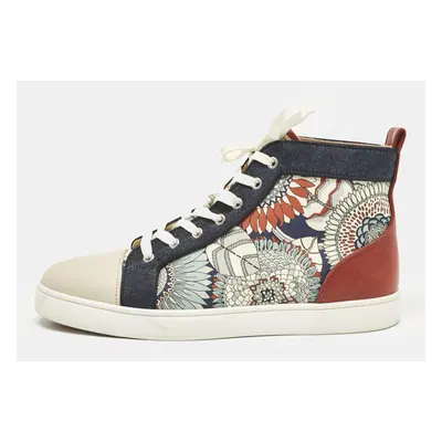 Christian Louboutin Multicolor Printed Leather and Denim Louis High Sneakers Size