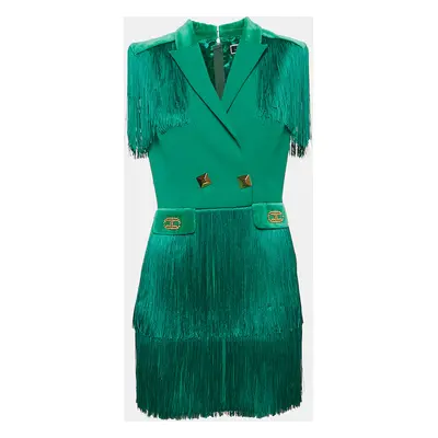 Elisabetta Franchi Green Crepe Fringed Mini Dress