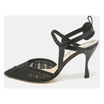 Fendi Black Lace and Leather Colibri Lite Slingback Pumps Size