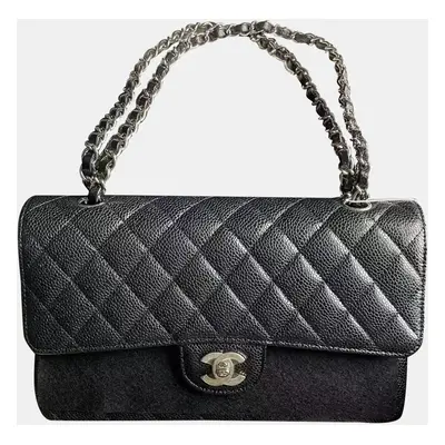 Chanel Black Silver Caviar Leather Medium Bag