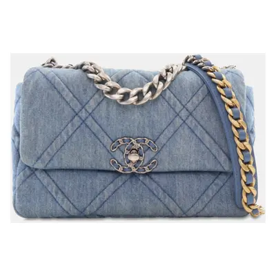 Chanel Blue Denim Double Stitched Medium Flap Bag