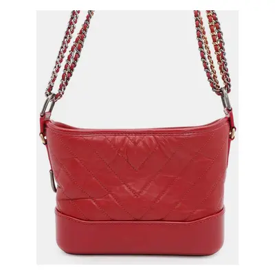 Chanel Red Leather Gabrielle Small Hobo Chain Shoulder Bag