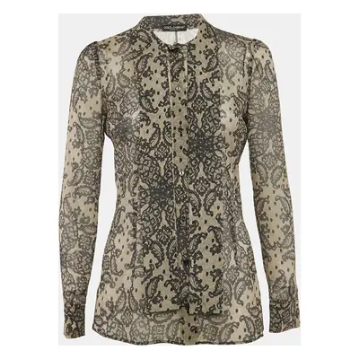 Dolce & Gabbana Cream Lace Print Silk Shirt