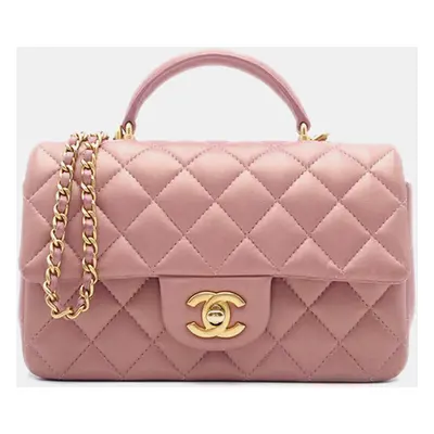 Chanel Pink Rectangular Iridescent Lambskin Mini Top Handle Flap Bag