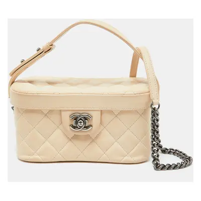 Chanel Beige Quilted Leather Boy Vanity Case Bag