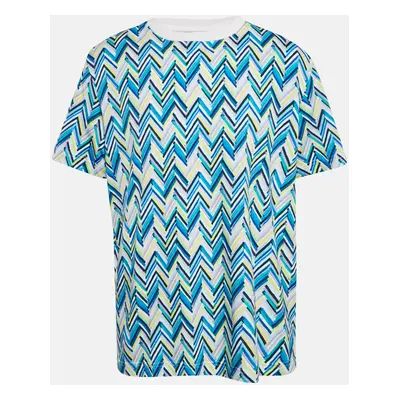 Missoni Blue/White Zig Zag Print Cotton Crew Neck T-Shirt