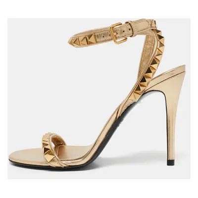 Valentino Metallic Gold Leather Rockstud Ankle Strap Sandals Size