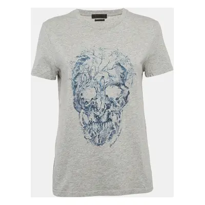 Alexander McQueen Grey Cotton Skull Print Crew Neck T-Shirt