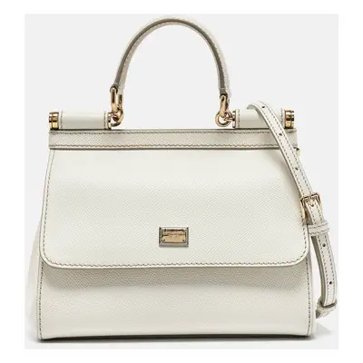 Dolce & Gabbana White Leather Miss Sicily Top Handle Bag