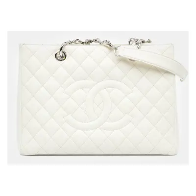 Chanel White Caviar Grand Shopping Tote Bag