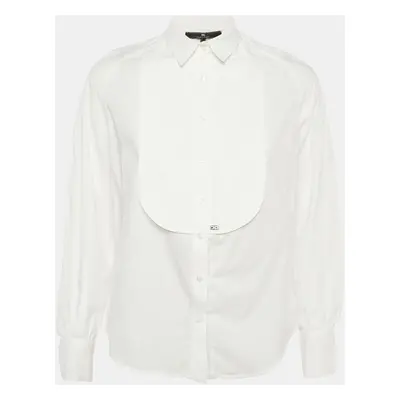 Elisabetta Franchi White Cotton Button Front Tuxedo Shirt