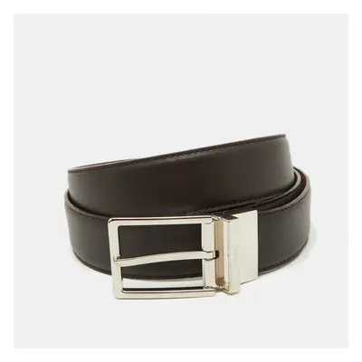 Brioni Dark Brown Leather Cut to Size Reversible Buckle Belt