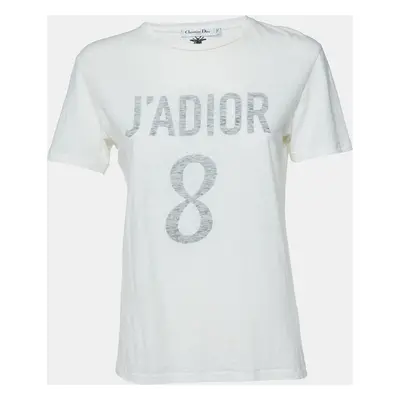 Dior Ivory J'Adior Print Cotton & Linen Crew Neck T-Shirt