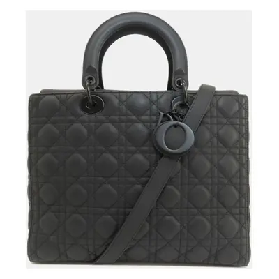 Dior Black Leather Ultra Matte Lady Dior Top Handle Bag