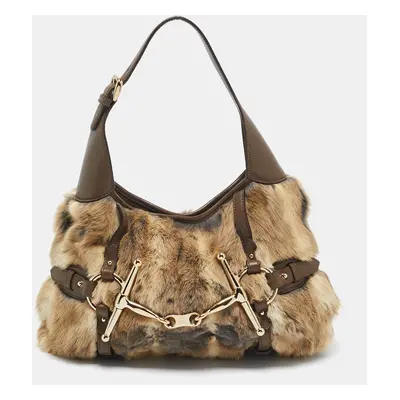 Gucci Beige/Brown Leather and Rabbit Fur 85th Anniversary Hobo