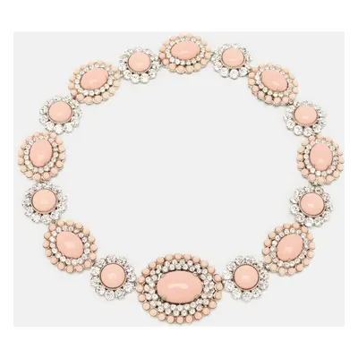 Miu Miu Pink Composite Crystal Embellished Silver Tone Floral Choker Necklace