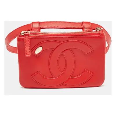 Chanel Red Leather CC Mania Double Zip Waist Belt Bag