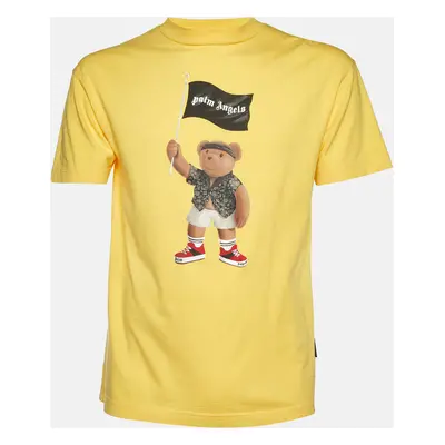 Palm Angels Yellow Teddy Print Cotton Jersey Crewneck T-Shirt