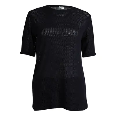 Dries Van Noten Navy Blue Perforated Knit T-Shirt