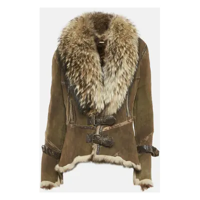 Roberto Cavalli Khaki Suede and Fox Fur Jacket