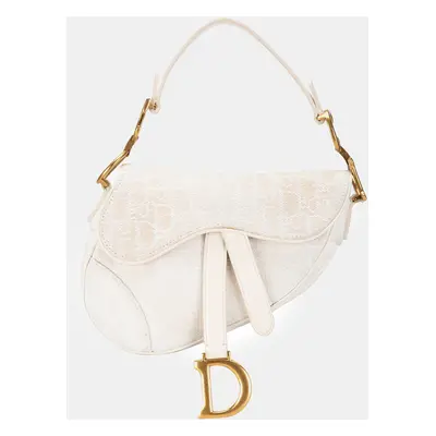 Dior White Oblique Canvas Mini Saddle Bag