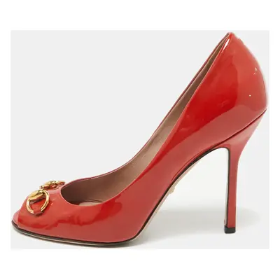 Gucci Red Patent Leather Jolene Peep Toe Pumps Size 39.5