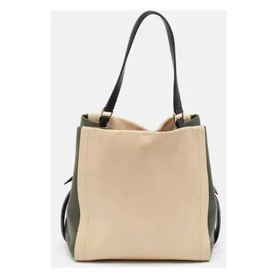 DKNY Beige/Fatigue Green Leather Hobo