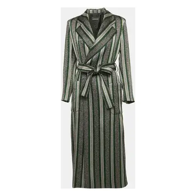 Emporio Armani Green/Metallic Lurex Cotton Blend Double Breasted Long Coat