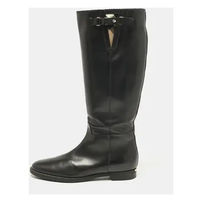 Burberry Black Leather Knee Length Boots Size