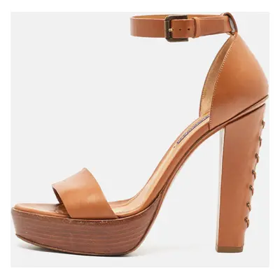 Ralph Lauren Brown Leather Ankle Strap Sandals