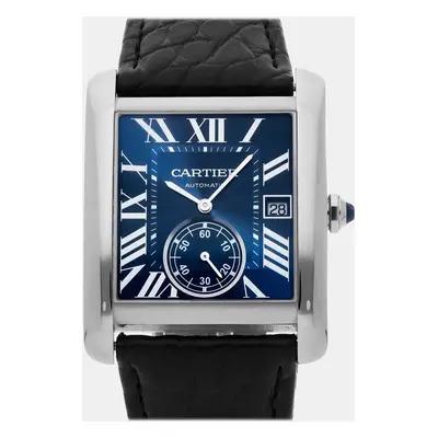 Cartier Blue Stainless Steel Tank MC WSTA0010 Automatic Men's Wristwatch mm