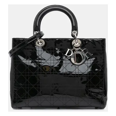 Dior Black Large Patent Cannage Lady Dior Bag